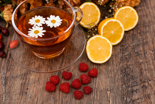 Vitamin fruit tea made from rosehip and lemons. Prevention of influenza