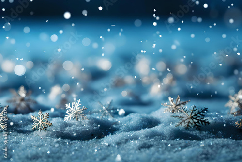 Winter snow background with snow flakes on the blue sky, winter backdrop, Winter christmas background © ins.dsign