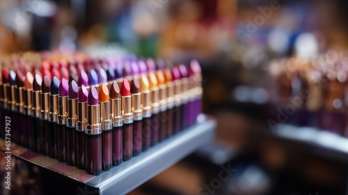 Lippenstifte Sortiment mit aufgedrehten sichtbaren Farben für die Auswahl Querformat für Banner, ai generativ