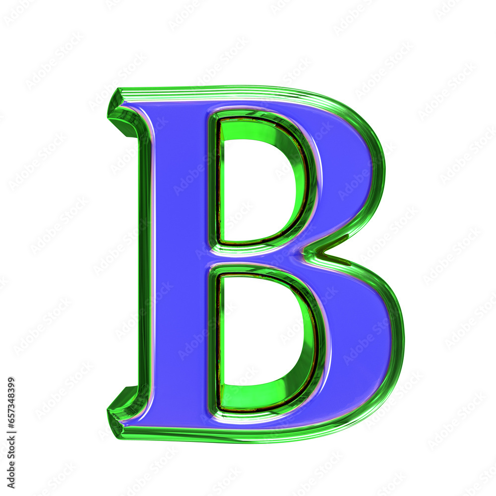 Blue 3d symbol in a green frame. letter b Blue 3d symbol in a green frame. letter b