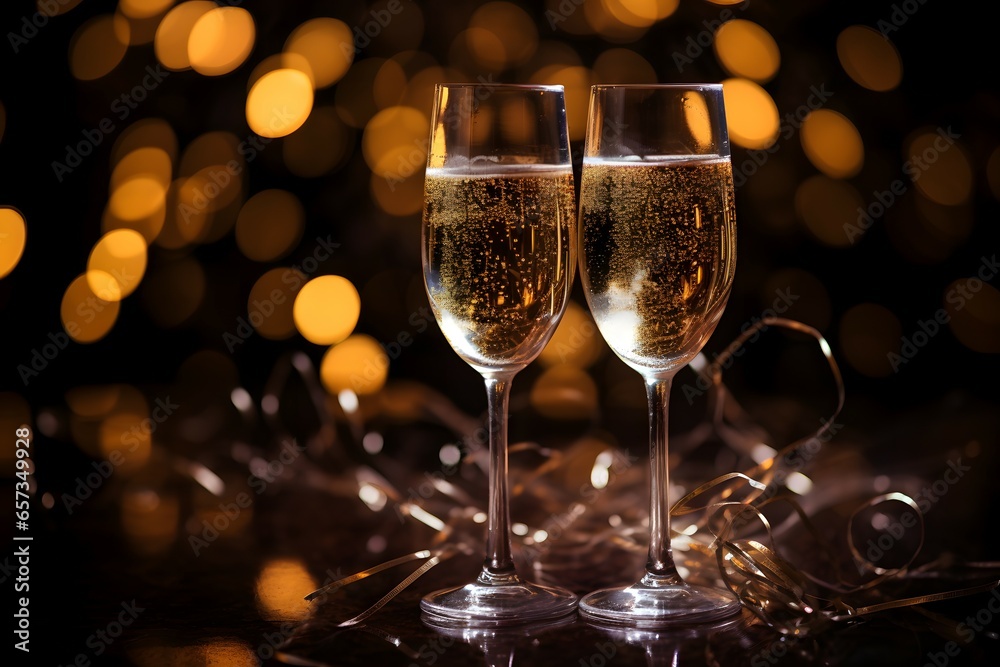 two glasses of champagne on a festive celenration background two glasses of champagne on a festive celenration background