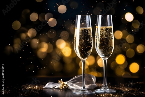 two glasses of champagne on a festive celenration background