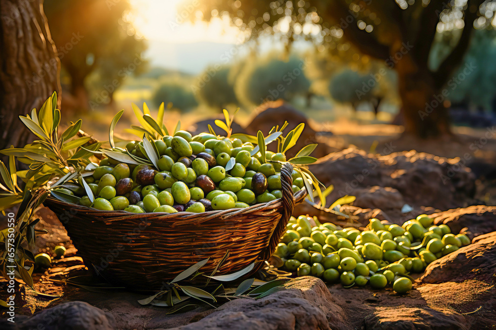 Naklejka premium Aesthetic image of traditional olive harvest