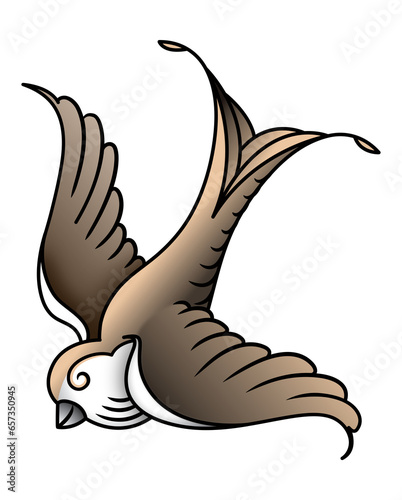 A stylized illustration of a brown swallow