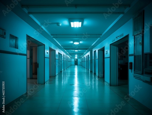 Empty modern hospital corridor, clinic hallway interior background with white chairs for patients waiting for doctor visit. Contemporary waiting room in medical office. Healthcare services concept © Akilmazumder