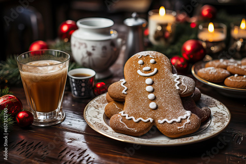 A festive table set with an array of delicious Christmas cookies and a warm cup of coffee