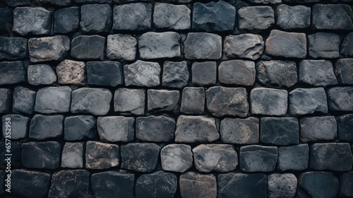 masonry of rough gray stones of various shapes and shades on the pavement. Beautiful background and surface texture of stone road 