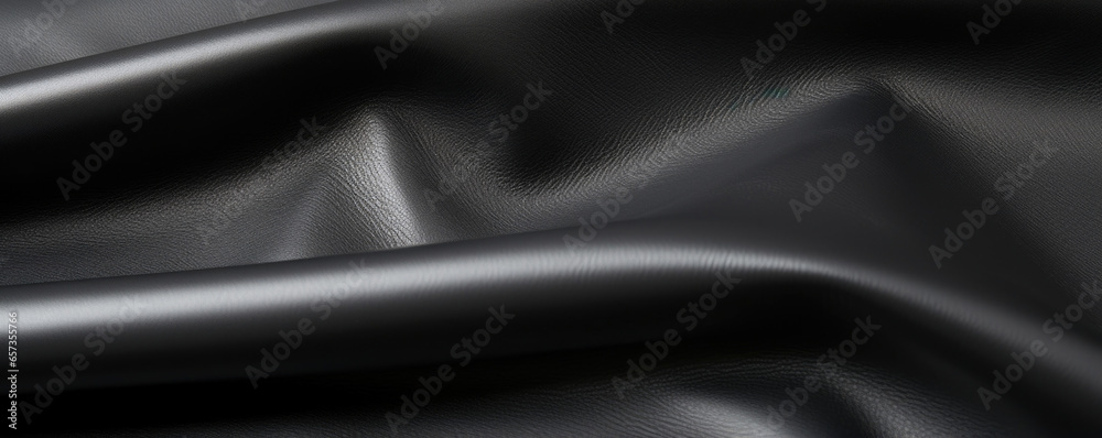 Closeup of a sleek, jet black oiltanned leather, with a glossy and uniform finish and minimal texture, for a modern and refined look. Closeup of a sleek, jet black oiltanned leather, with a glossy and uniform finish and minimal texture, for a modern and refined look.