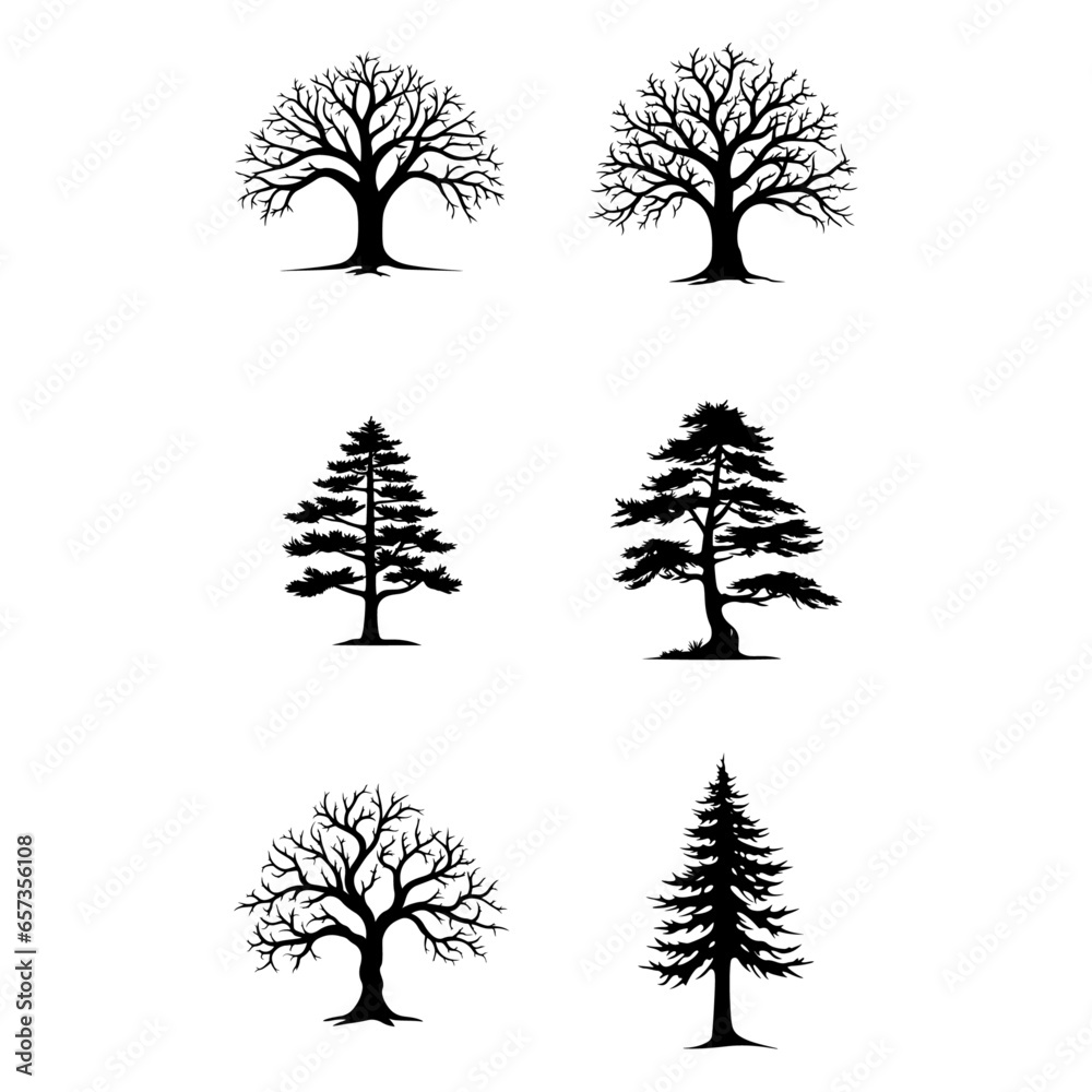Fototapeta premium Vector Illustration of Spooky Trees and Leafless Branches for Haunted Halloween, Featuring a Dead Tree Silhouette