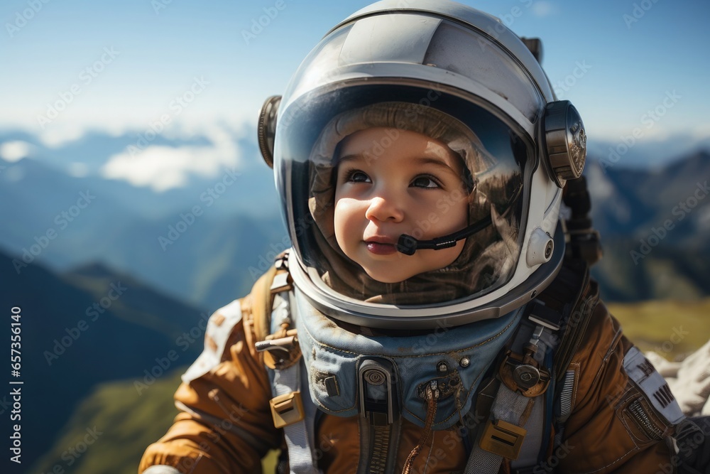happy baby with astronaut suit on earth happy baby with astronaut suit on earth