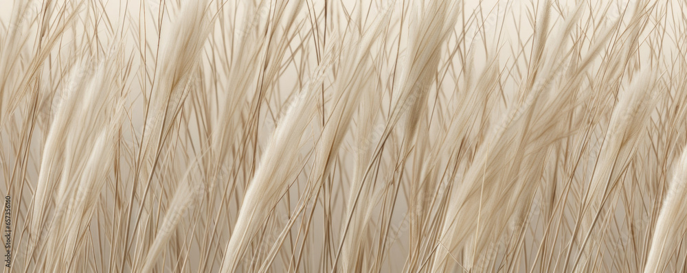 Closeup of slender reed stalks, their surfaces covered in fine lines that create a subtle and intricate texture. - obrazy, fototapety, plakaty 