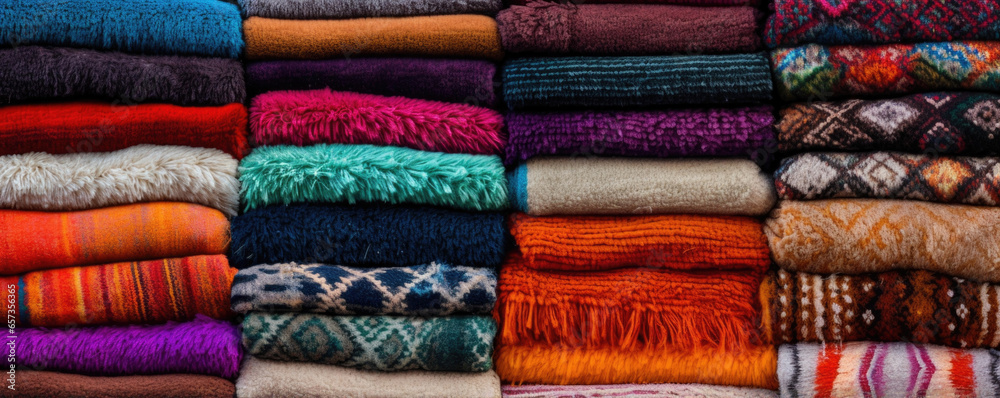 Texture of a market stall adorned with intricately patterned rugs in bright, eyecatching colors. The rugs are made of soft, plush material and have a slightly glossy finish. The texture Texture of a market stall adorned with intricately patterned rugs in bright, eyecatching colors. The rugs are made of soft, plush material and have a slightly glossy finish. The texture