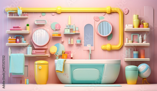 Bathroom toy in soft colors, plasticized material, educational for children to play. AI generated