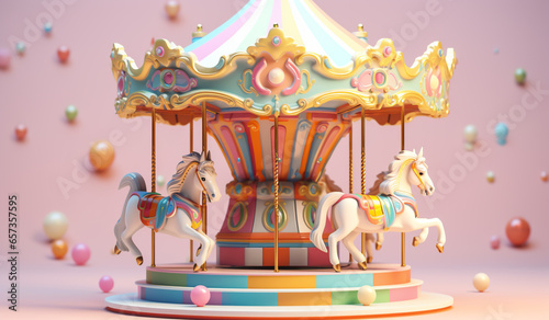 Toy carousel in soft colors, plasticized material, educational for children to play. AI generated photo