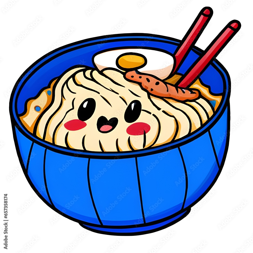 cute kawaii ramen illustration, ramen bowl art, ramen, cute kawaii ...