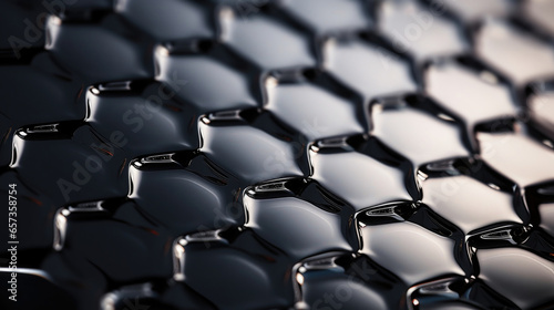 Closeup of a glossy plastic texture, with a raised honeycomb pattern that adds dimension and texture. The glossy finish enhances the intricate design.
