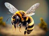 a stunning bee is flying, isolated on transparent background, macro, incredible pollinator, generative AI
