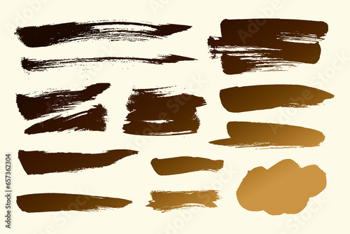 Set of golden vector brush strokes. 3D illustration