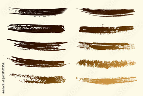 Set of golden vector brush strokes. 3D illustration