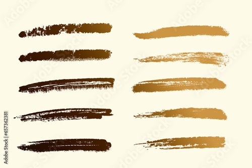 Set of golden vector brush strokes. 3D illustration
