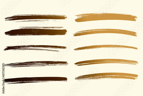 Set of golden vector brush strokes. 3D illustration