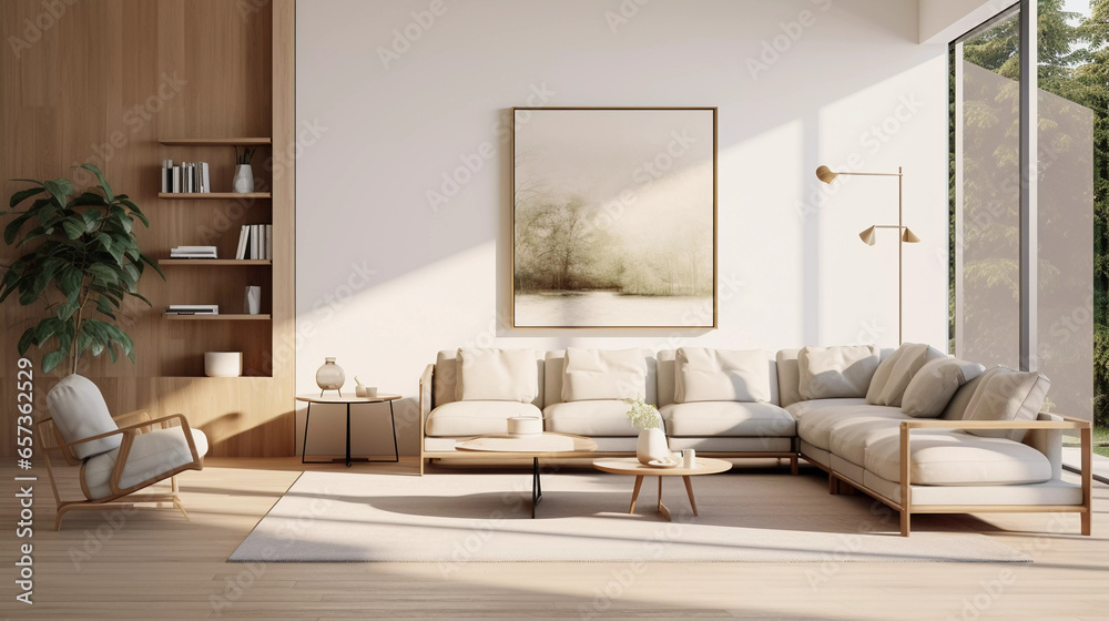 Fototapeta premium Contemporary Minimalist Space. Showcase a contemporary living space with minimalist style.