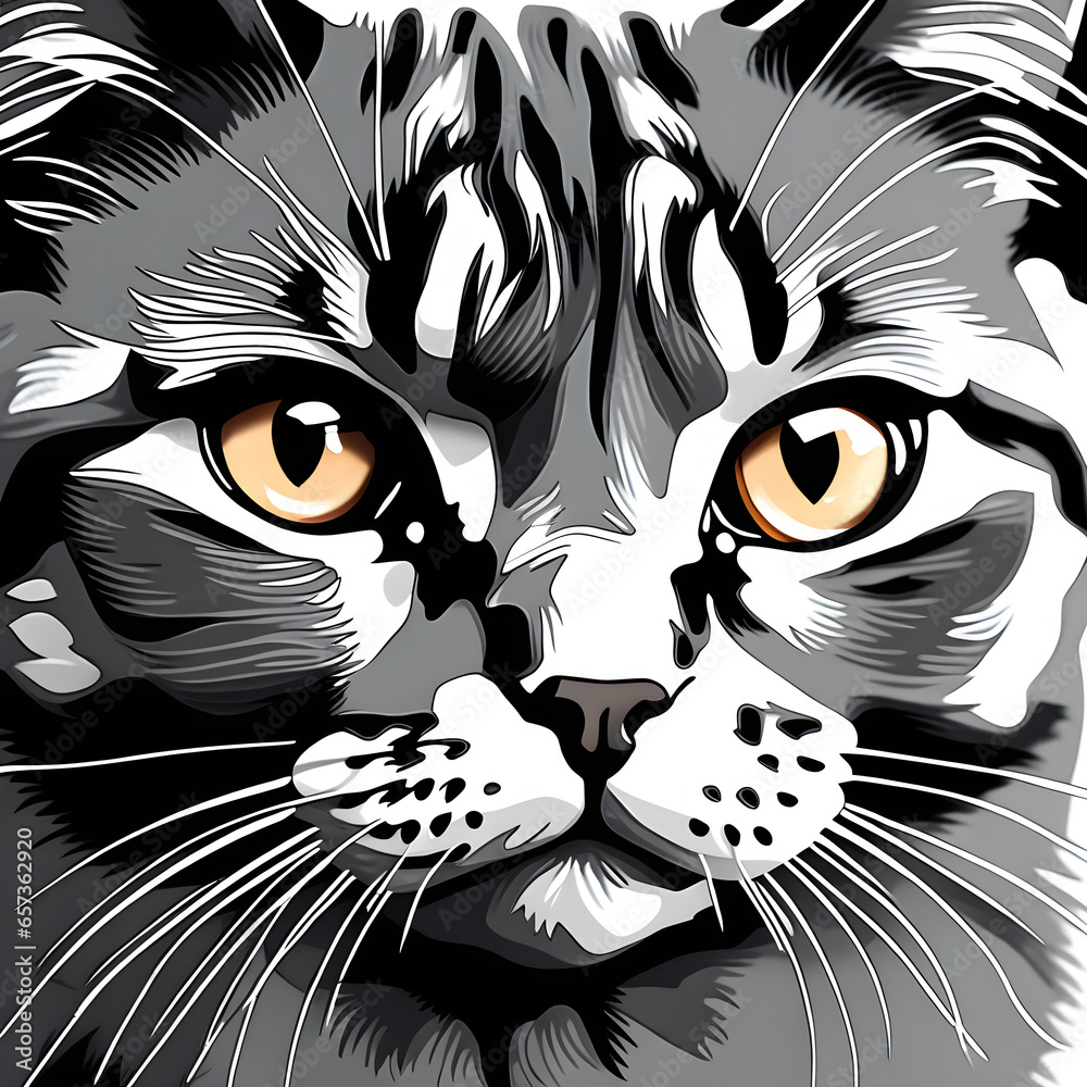 Elegant Colored Pencil Art: Redrawn Beauty of a Cat.(Generative AI)