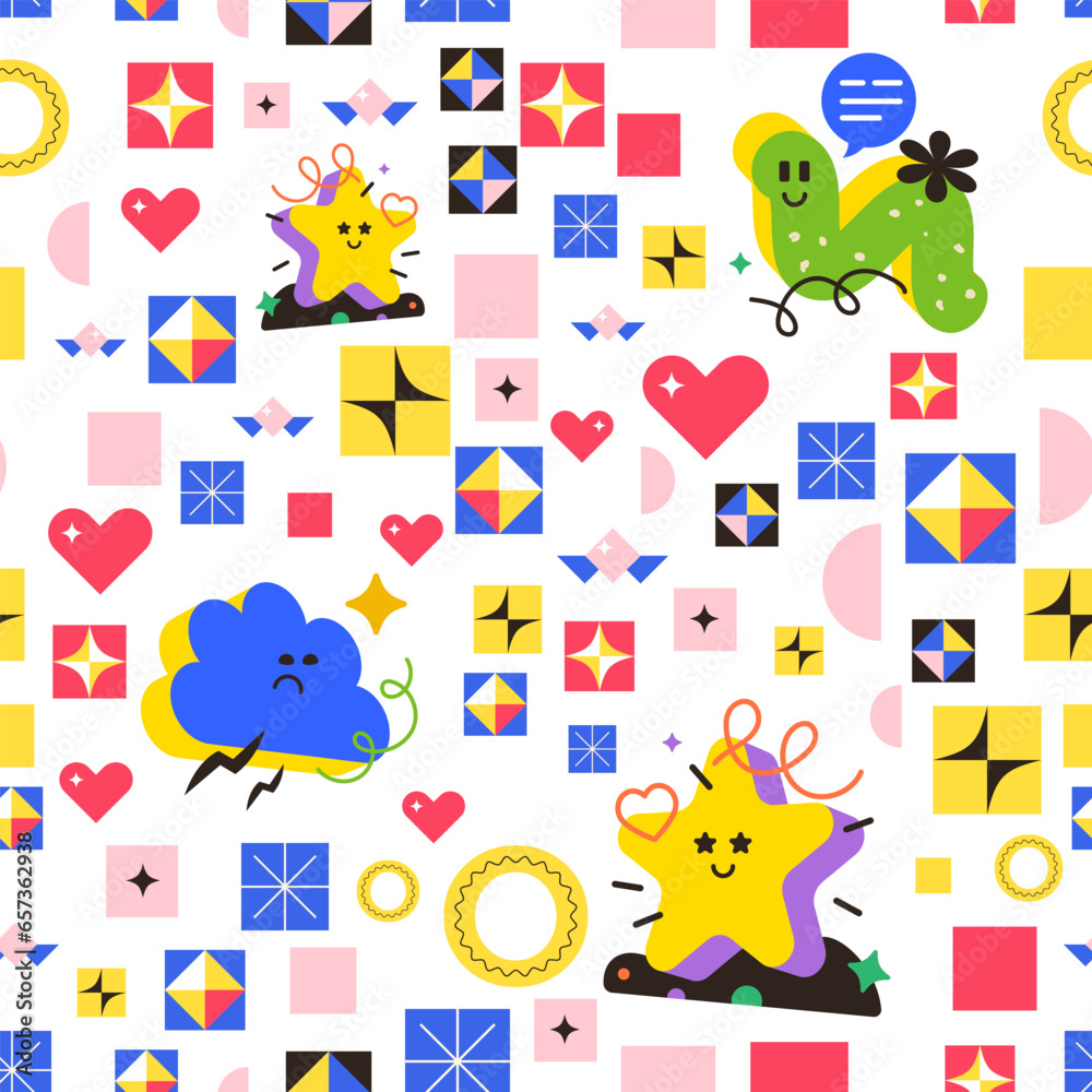 Colorful kids funny elements seamless pattern. Childish trendy fun figures backgrounds. Vector illustrations Colorful kids funny elements seamless pattern. Childish trendy fun figures backgrounds. Vector illustrations