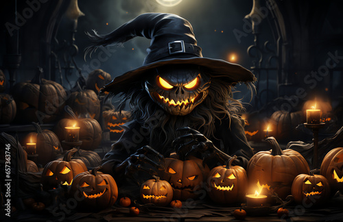 Halloween card pumpkin monster