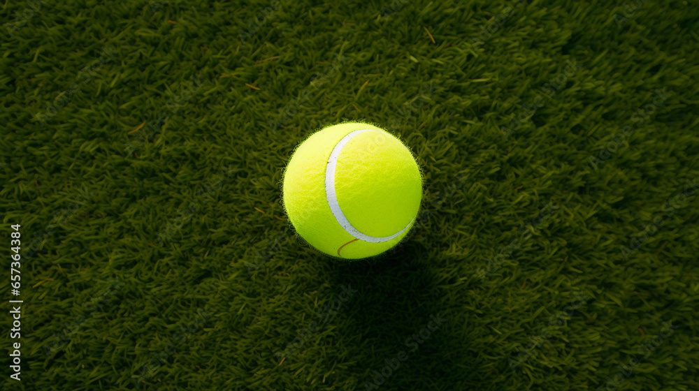Vibrant Grass Court Action. A tennis ball on grass court embodies vibrant tennis action