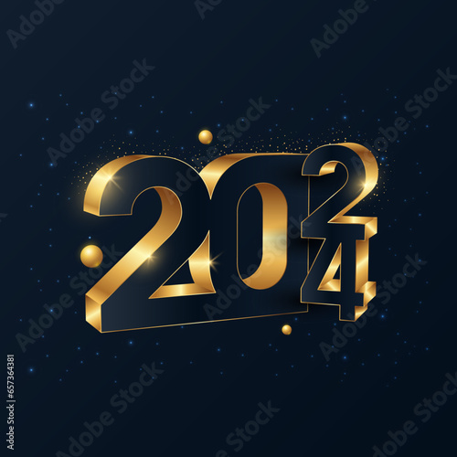 New Year 2024 gold number typography on dark background. Vector holiday composition of numbers.