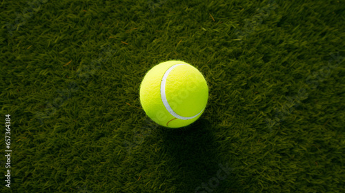 Vibrant Grass Court Action. A tennis ball on grass court embodies vibrant tennis action © cwiela_CH