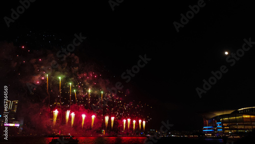 Fireworks display to commemorate the National day of the Republic of China in 2023 at Victoria Harbor, Hong Kong