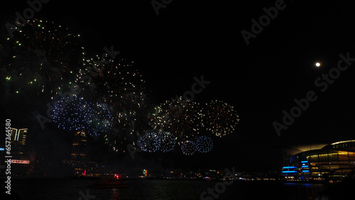 Fireworks display to commemorate the National day of the Republic of China in 2023 at Victoria Harbor  Hong Kong