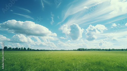 a clear sky with green fields and clouds, a park - Generative AI photo