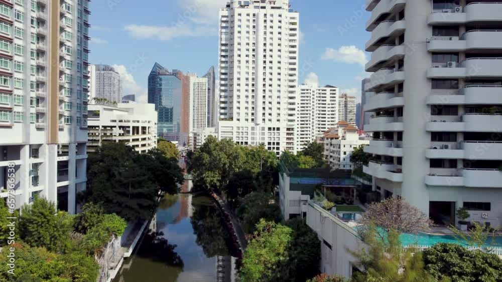 Aerial images of Bangkok buildings along a canal