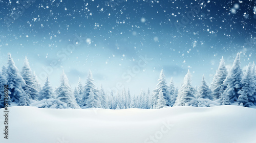 Natural Winter Christmas background with sky, heavy snowfall, snowflakes in different shapes and forms, snowdrifts. Winter landscape with christmas shining beautiful snow - Generative AI
