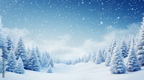 Natural Winter Christmas background with sky, heavy snowfall, snowflakes in different shapes and forms, snowdrifts. Winter landscape with christmas shining beautiful snow - Generative AI © seogi