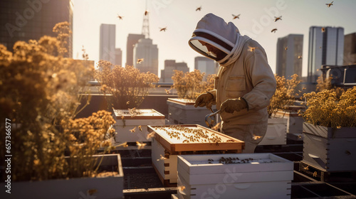 Beekeeping Retreat in City. Find retreat in this urban beekeeping scene photo