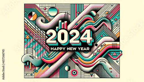 Colorful Geometric Happy 2024 New Year Design