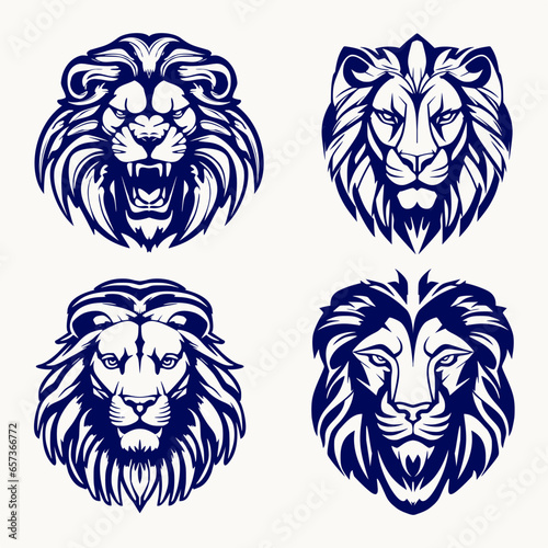 Lion Head Vector Set in White Background
