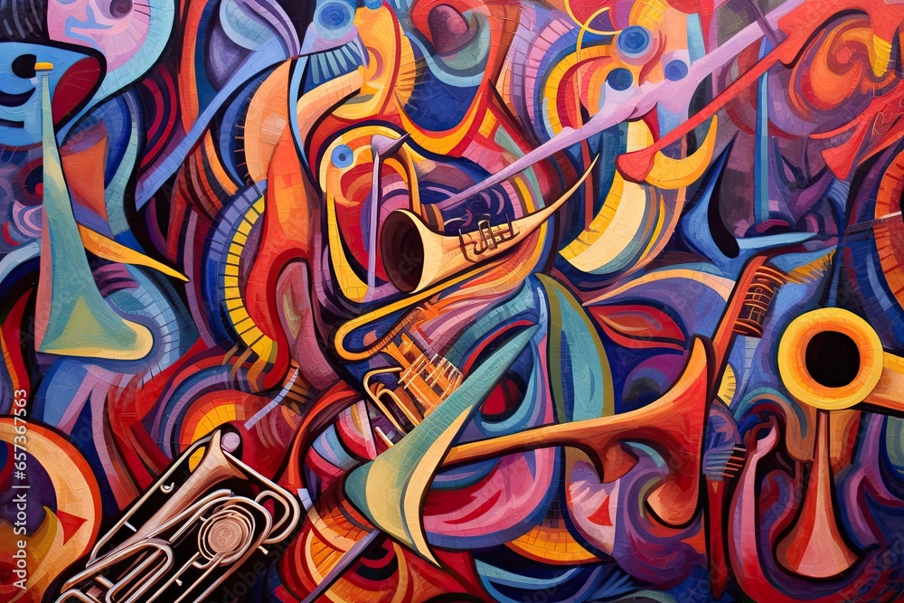 Abstract Color Background: Vibrant Jazz Jam Cacophony Interpreted, generative AI