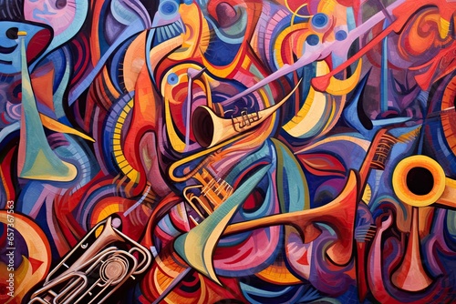 Abstract Color Background: Vibrant Jazz Jam Cacophony Interpreted, generative AI photo