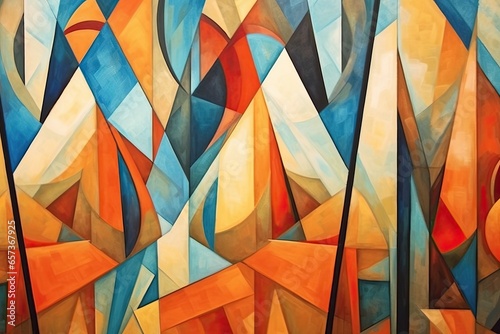 Abstract Geometric Background: Reflecting the Intricate Precision and Modernist Charm of a Cubist Painting, generative AI