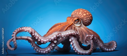 Common octopus with blue background in a specific image