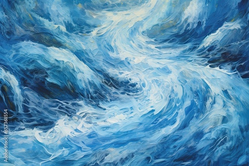 Abstract Wild River: Swift Flow and Brushy Strokes in Blues and Whites, generative AI