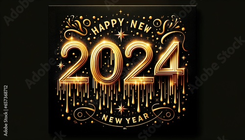 Gold Drip Happy New Year 2024