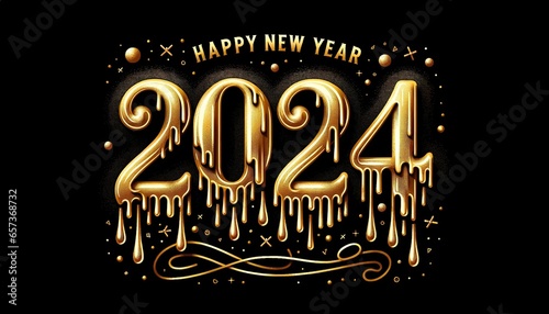 Gold Drip Happy New Year 2024