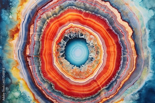 Abstract Geode: Vibrant Concentric Circles and Crystalline Patterns in a Captivating Digital Image, generative AI