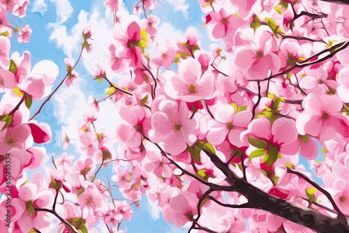 Abstract Cherry Blossom Festival  Vibrant Pinks and Whites Against Clear Sky  generative AI